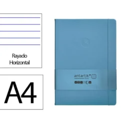 CUADERNO CON GOMILLA ANTARTIK NOTES TAPA DURA A4 HOJAS RAYAS AZUL CLARO 100 HOJAS 80 GR FSC