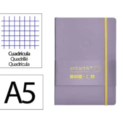 CUADERNO CON GOMILLA ANTARTIK NOTES TAPA BLANDA A5 HOJAS CUADRICULA MORADO Y AMARILLO 80 HOJAS 80 GR FSC