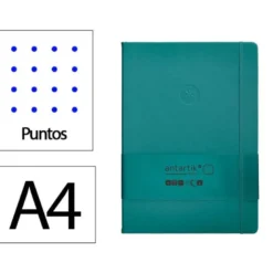 CUADERNO CON GOMILLA ANTARTIK NOTES TAPA DURA A4 HOJAS PUNTOS VERDE AGUAMARINA 100 HOJAS 80 GR FSC