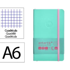 CUADERNO CON GOMILLA ANTARTIK NOTES TAPA BLANDA A6 CUADRICULA ROSA Y TURQUESA 100 HOJAS 80 GR FSC