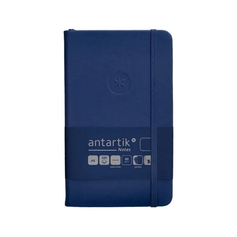CUADERNO CON GOMILLA ANTARTIK NOTES TAPA DURA A6 HOJAS LISAS AZUL MARINO 100 HOJAS 80 GR FSC