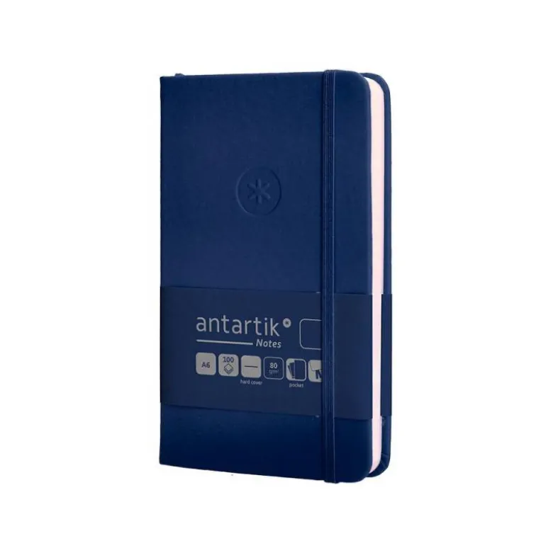CUADERNO CON GOMILLA ANTARTIK NOTES TAPA DURA A6 HOJAS LISAS AZUL MARINO 100 HOJAS 80 GR FSC