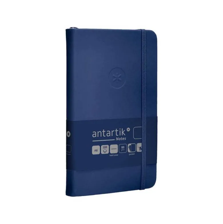 CUADERNO CON GOMILLA ANTARTIK NOTES TAPA DURA A6 HOJAS LISAS AZUL MARINO 100 HOJAS 80 GR FSC