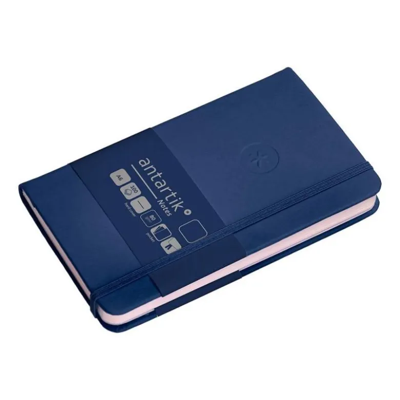 CUADERNO CON GOMILLA ANTARTIK NOTES TAPA DURA A6 HOJAS LISAS AZUL MARINO 100 HOJAS 80 GR FSC