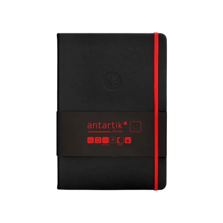 CUADERNO CON GOMILLA ANTARTIK NOTES TAPA DURA A5 HOJAS PUNTOS NEGRO Y ROJO 100 HOJAS 80 GR FSC