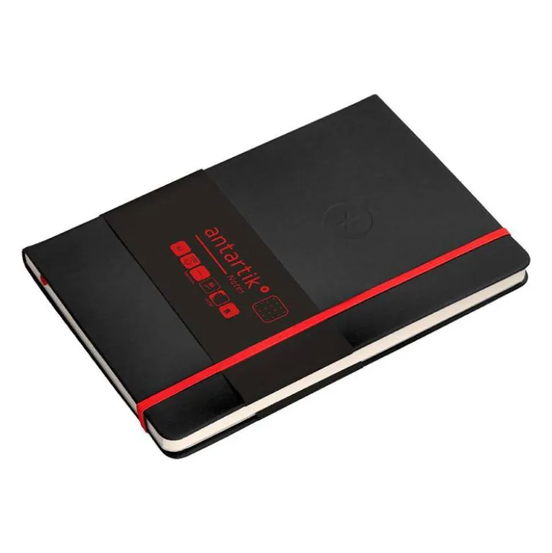 CUADERNO CON GOMILLA ANTARTIK NOTES TAPA DURA A5 HOJAS PUNTOS NEGRO Y ROJO 100 HOJAS 80 GR FSC