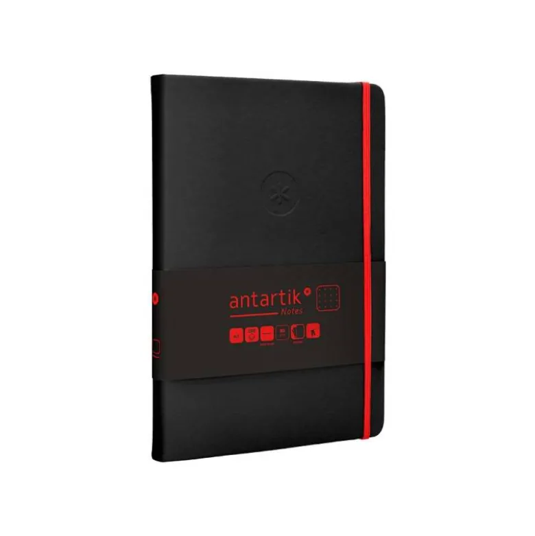 CUADERNO CON GOMILLA ANTARTIK NOTES TAPA DURA A5 HOJAS PUNTOS NEGRO Y ROJO 100 HOJAS 80 GR FSC