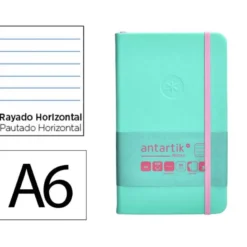 CUADERNO CON GOMILLA ANTARTIK NOTES TAPA DURA A6 HOJAS RAYAS ROSA Y TURQUESA 100 HOJAS 80 GR FSC
