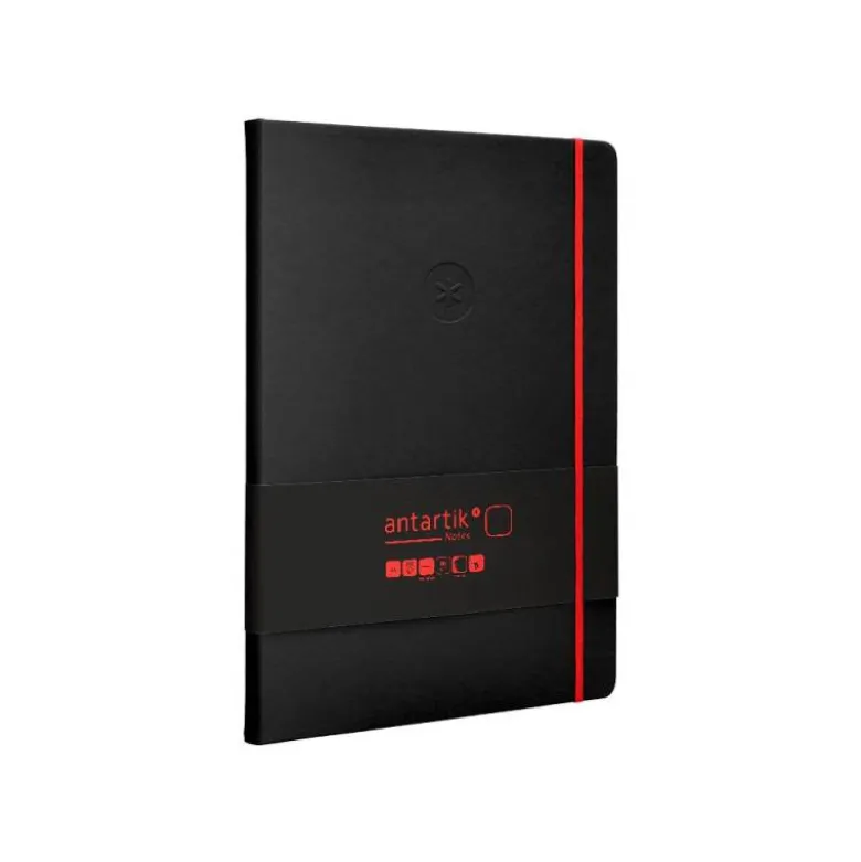 CUADERNO CON GOMILLA ANTARTIK NOTES TAPA DURA A4 HOJAS LISAS NEGRO Y ROJO 100 HOJAS 80 GR FSC