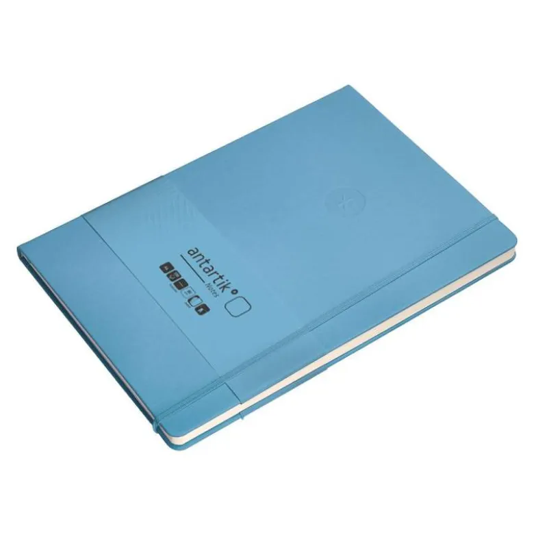 CUADERNO CON GOMILLA ANTARTIK NOTES TAPA DURA A4 HOJAS LISAS AZUL CLARO 100 HOJAS 80 GR FSC