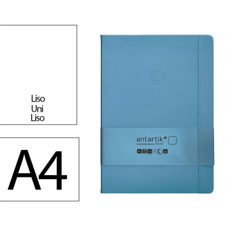 CUADERNO CON GOMILLA ANTARTIK NOTES TAPA DURA A4 HOJAS LISAS AZUL CLARO 100 HOJAS 80 GR FSC