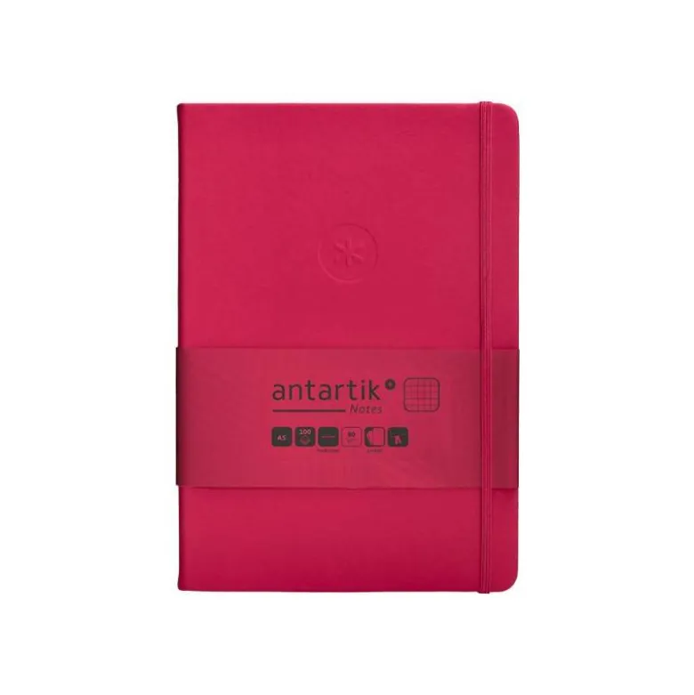 CUADERNO CON GOMILLA ANTARTIK NOTES TAPA DURA A5 HOJAS CUADRICULA BURDEOS 100 HOJAS 80 GR FSC