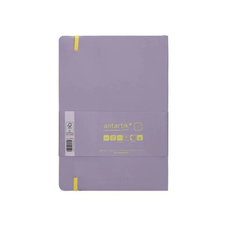 CUADERNO CON GOMILLA ANTARTIK NOTES TAPA BLANDA A5 HOJAS PUNTOS MORADO Y AMARILLO 80 HOJAS 80 GR FSC