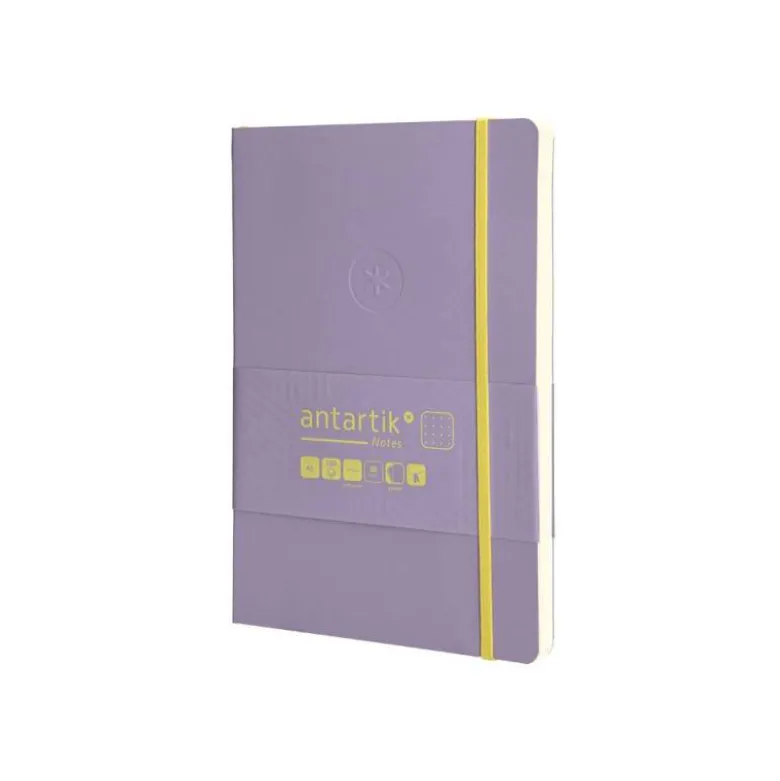 CUADERNO CON GOMILLA ANTARTIK NOTES TAPA BLANDA A5 HOJAS PUNTOS MORADO Y AMARILLO 80 HOJAS 80 GR FSC