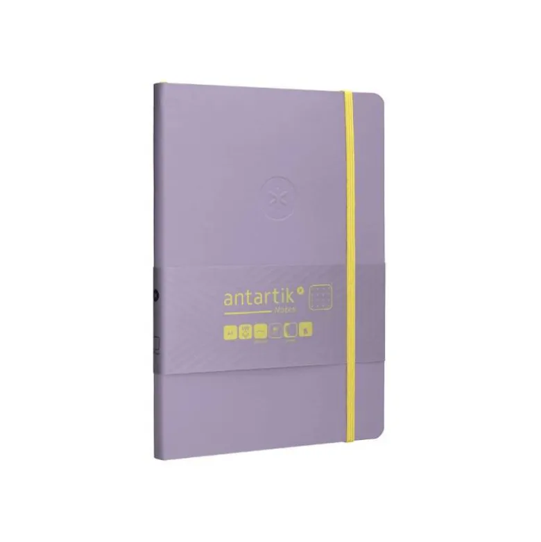 CUADERNO CON GOMILLA ANTARTIK NOTES TAPA BLANDA A5 HOJAS PUNTOS MORADO Y AMARILLO 80 HOJAS 80 GR FSC