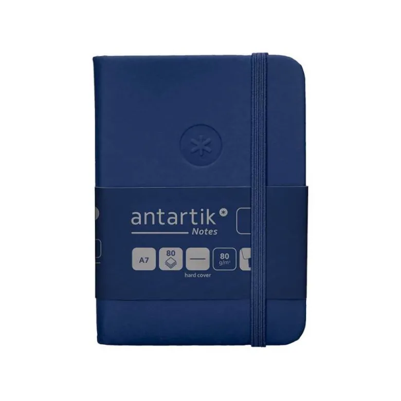CUADERNO CON GOMILLA ANTARTIK NOTES TAPA DURA A7 HOJAS LISAS AZUL MARINO 80 HOJAS 80 GR FSC
