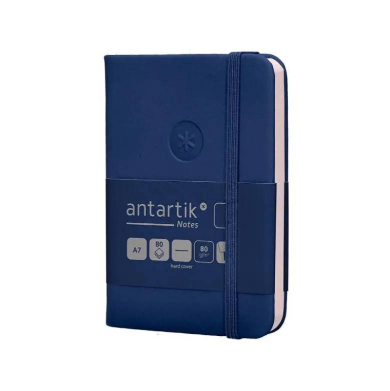 CUADERNO CON GOMILLA ANTARTIK NOTES TAPA DURA A7 HOJAS LISAS AZUL MARINO 80 HOJAS 80 GR FSC