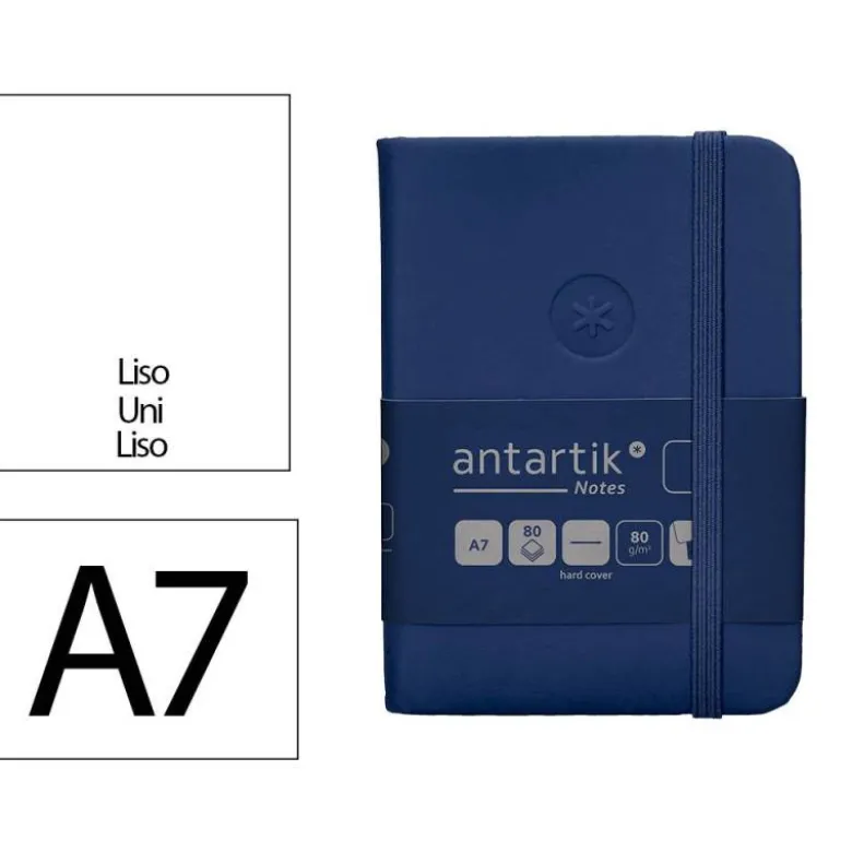 CUADERNO CON GOMILLA ANTARTIK NOTES TAPA DURA A7 HOJAS LISAS AZUL MARINO 80 HOJAS 80 GR FSC