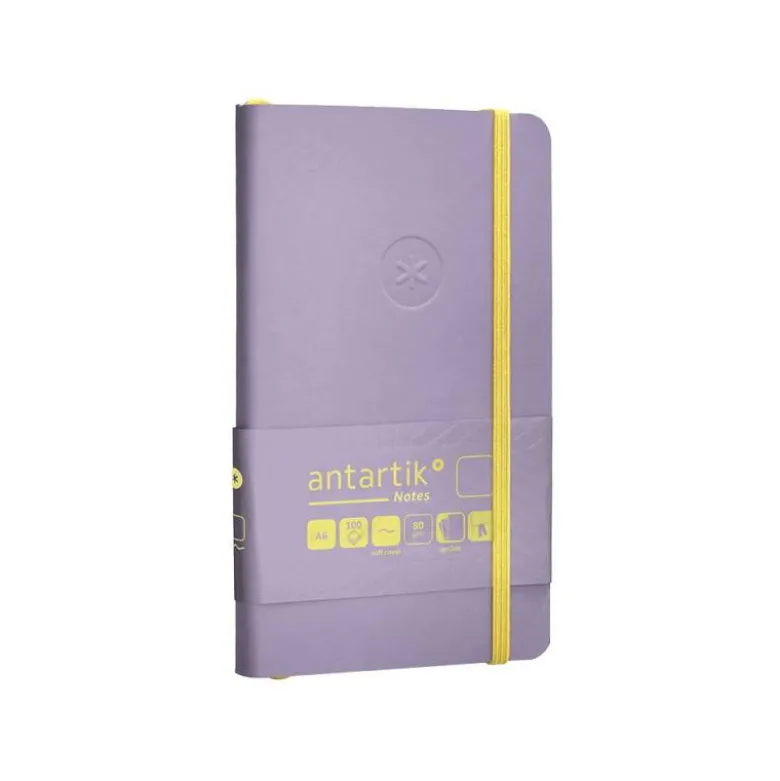CUADERNO CON GOMILLA ANTARTIK NOTES TAPA BLANDA A6 HOJAS LISAS MORADO Y AMARILLO 100 HOJAS 80 GR FSC