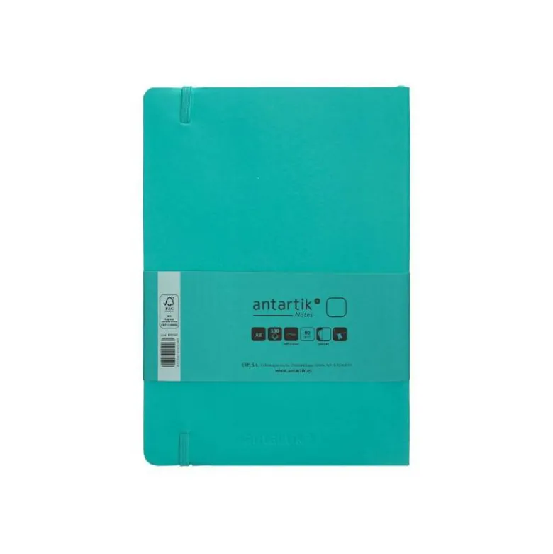 CUADERNO CON GOMILLA ANTARTIK NOTES TAPA BLANDA A5 HOJAS LISAS TURQUESA 80 HOJAS 80 GR FSC