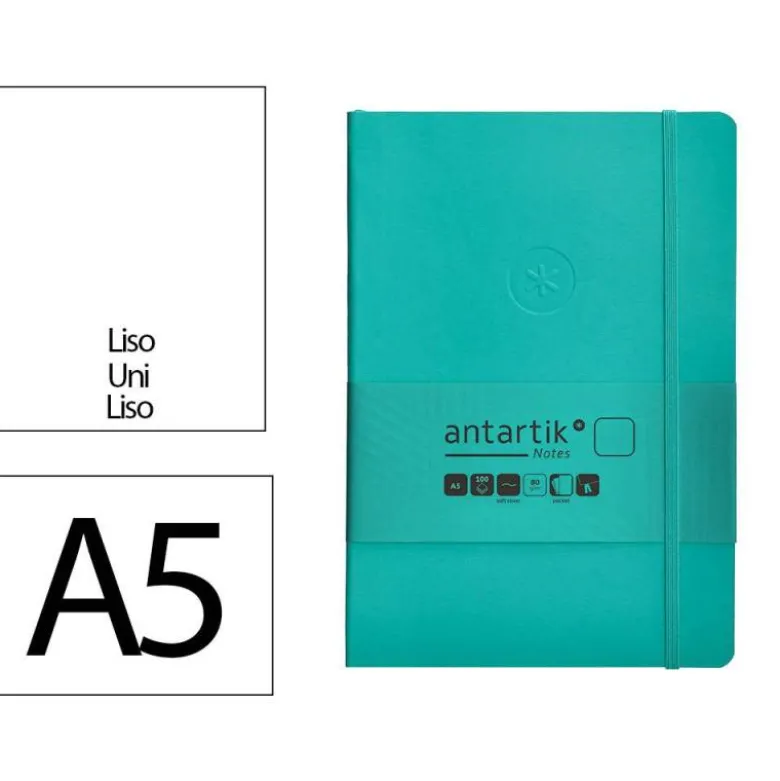 CUADERNO CON GOMILLA ANTARTIK NOTES TAPA BLANDA A5 HOJAS LISAS TURQUESA 80 HOJAS 80 GR FSC