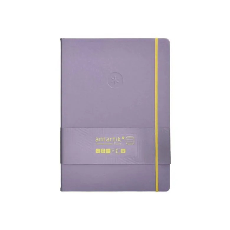 CUADERNO CON GOMILLA ANTARTIK NOTES TAPA DURA A4 HOJAS RAYAS MORADO Y AMARILLO 100 HOJAS 80 GR FSC