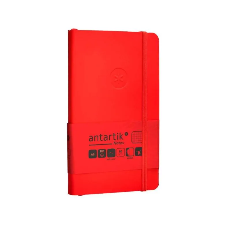 CUADERNO CON GOMILLA ANTARTIK NOTES TAPA BLANDA A6 CUADRICULA ROJO 100 HOJAS 80 GR FSC