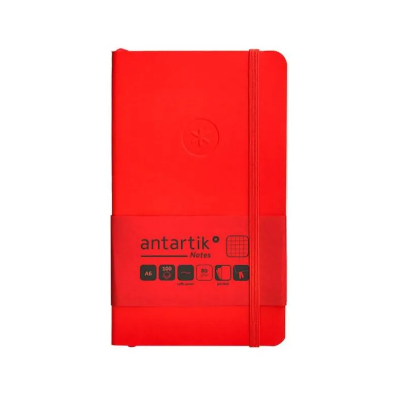 CUADERNO CON GOMILLA ANTARTIK NOTES TAPA BLANDA A6 CUADRICULA ROJO 100 HOJAS 80 GR FSC
