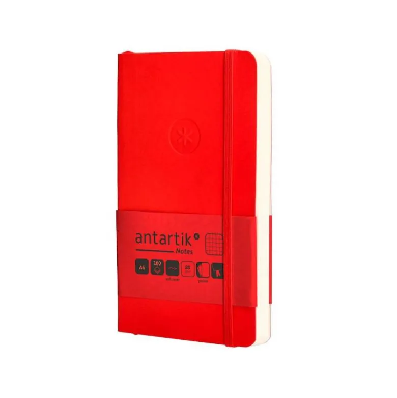 CUADERNO CON GOMILLA ANTARTIK NOTES TAPA BLANDA A6 CUADRICULA ROJO 100 HOJAS 80 GR FSC
