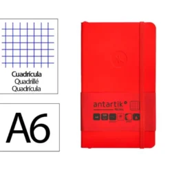 CUADERNO CON GOMILLA ANTARTIK NOTES TAPA BLANDA A6 CUADRICULA ROJO 100 HOJAS 80 GR FSC