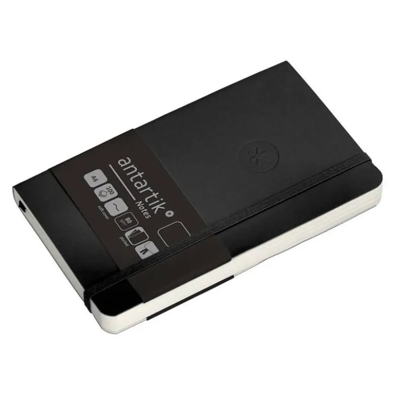 CUADERNO CON GOMILLA ANTARTIK NOTES TAPA BLANDA A6 HOJAS LISAS NEGRO 100 HOJAS 80 GR FSC