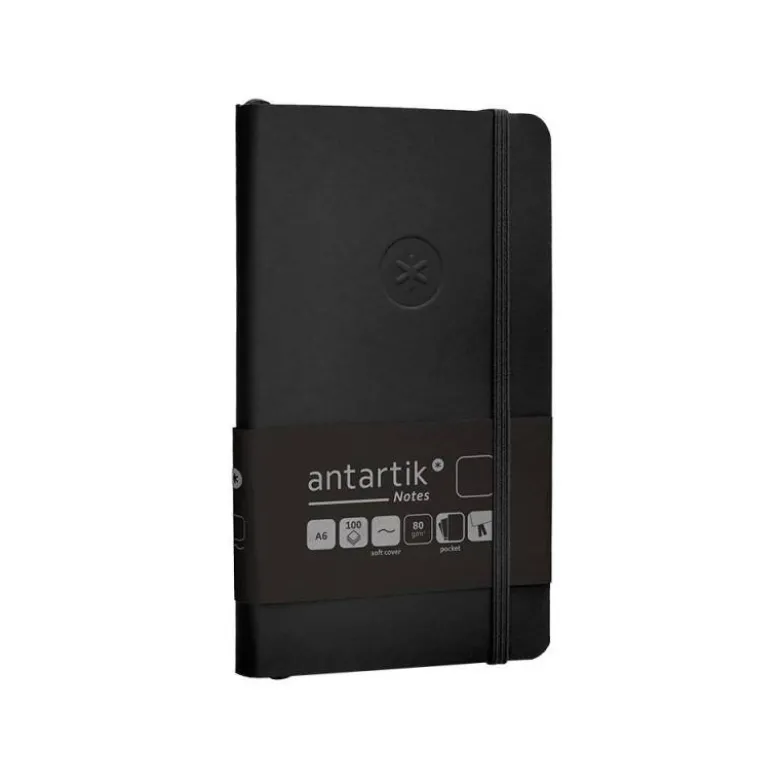 CUADERNO CON GOMILLA ANTARTIK NOTES TAPA BLANDA A6 HOJAS LISAS NEGRO 100 HOJAS 80 GR FSC