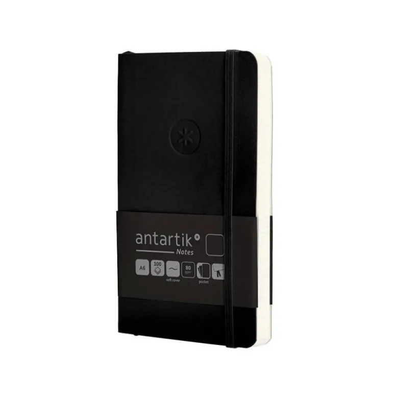 CUADERNO CON GOMILLA ANTARTIK NOTES TAPA BLANDA A6 HOJAS LISAS NEGRO 100 HOJAS 80 GR FSC
