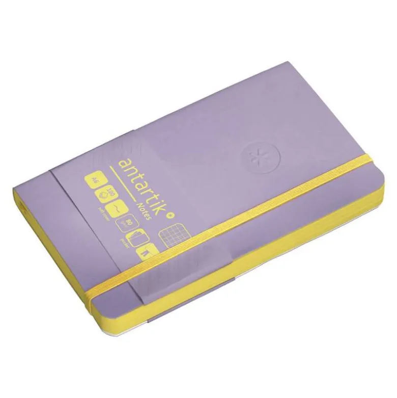 CUADERNO CON GOMILLA ANTARTIK NOTES TAPA BLANDA A6 CUADRICULA MORADO Y AMARILLO 100 HOJAS 80 GR FSC