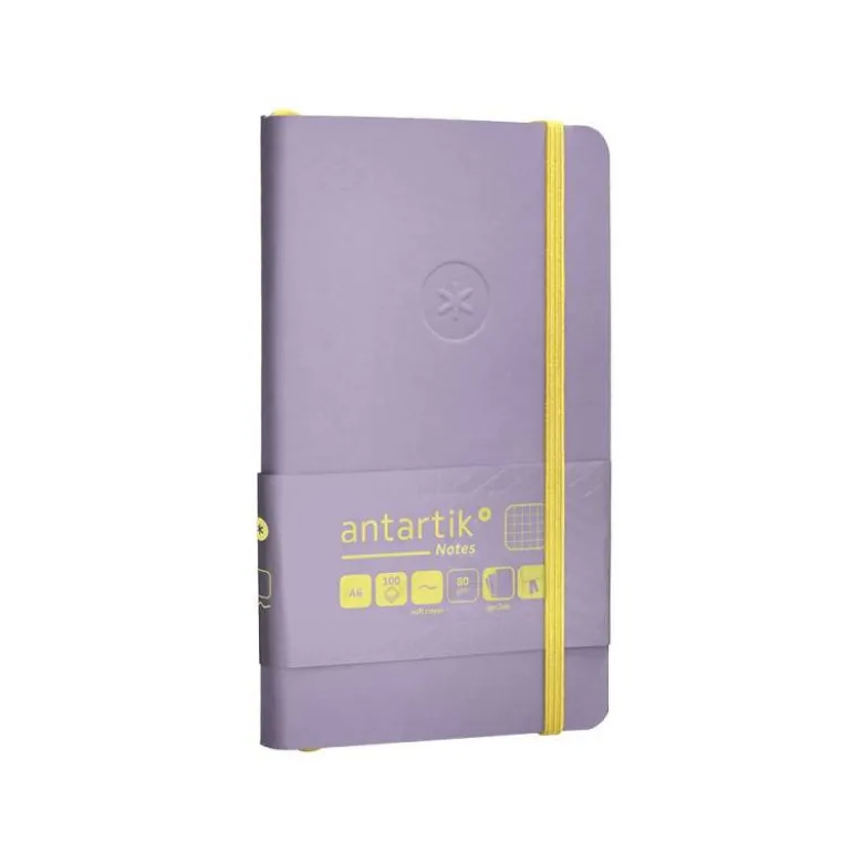 CUADERNO CON GOMILLA ANTARTIK NOTES TAPA BLANDA A6 CUADRICULA MORADO Y AMARILLO 100 HOJAS 80 GR FSC