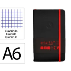 CUADERNO CON GOMILLA ANTARTIK NOTES TAPA DURA A6 HOJAS CUADRICULA NEGRO Y ROJO 100 HOJAS 80 GR FSC