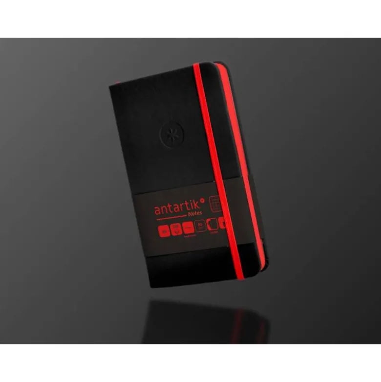 CUADERNO CON GOMILLA ANTARTIK NOTES TAPA DURA A6 HOJAS CUADRICULA NEGRO Y ROJO 100 HOJAS 80 GR FSC