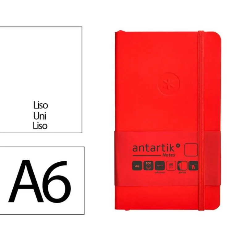 CUADERNO CON GOMILLA ANTARTIK NOTES TAPA BLANDA A6 HOJAS LISAS ROJO 100 HOJAS 80 GR FSC