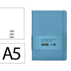 CUADERNO CON GOMILLA ANTARTIK NOTES TAPA DURA A5 HOJAS LISAS AZUL CLARO 100 HOJAS 80 GR FSC