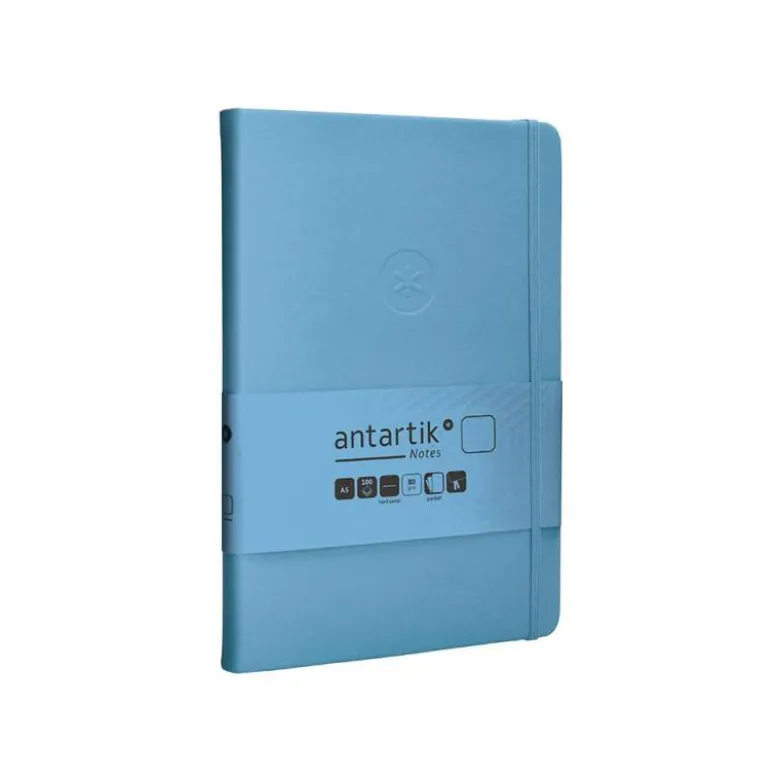 CUADERNO CON GOMILLA ANTARTIK NOTES TAPA DURA A5 HOJAS LISAS AZUL CLARO 100 HOJAS 80 GR FSC