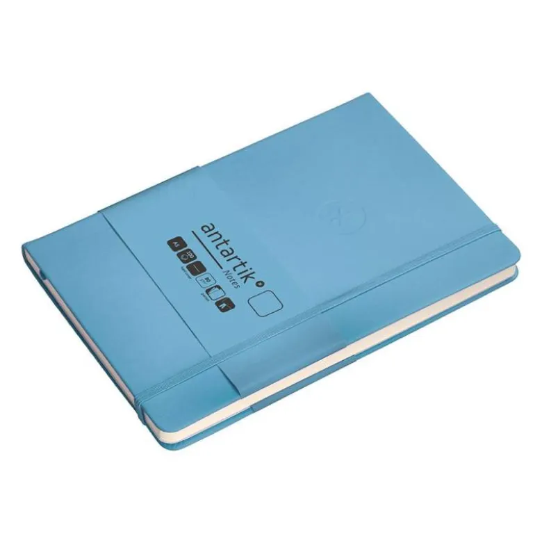 CUADERNO CON GOMILLA ANTARTIK NOTES TAPA DURA A5 HOJAS LISAS AZUL CLARO 100 HOJAS 80 GR FSC