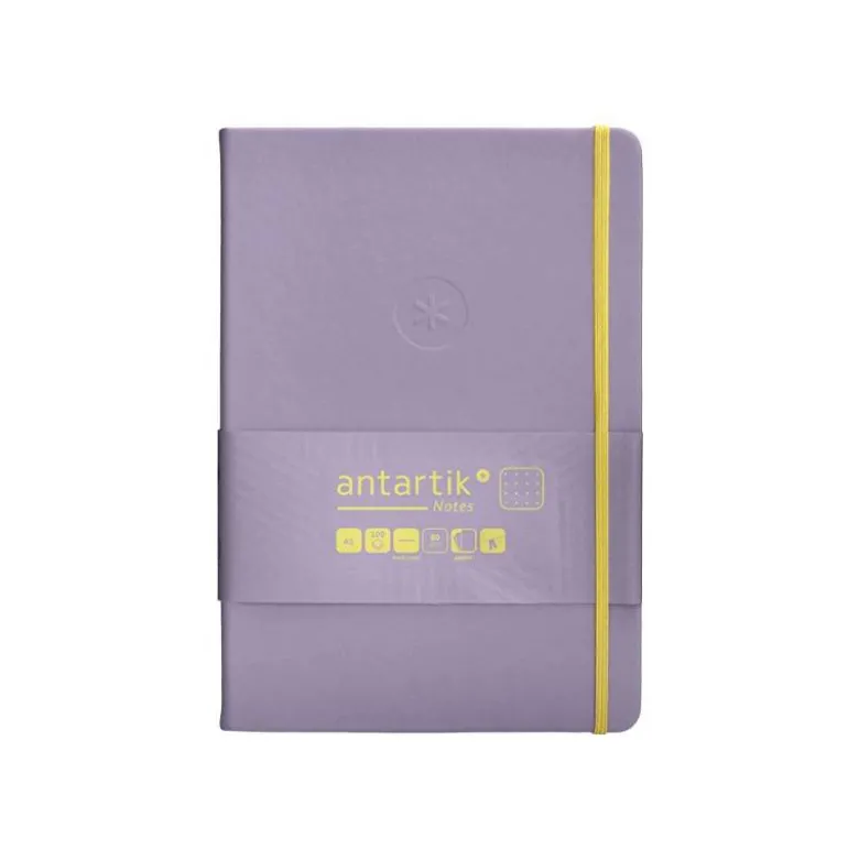 CUADERNO CON GOMILLA ANTARTIK NOTES TAPA DURA A5 HOJAS PUNTOS MORADO Y AMARILLO 100 HOJAS 80 GR FSC