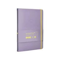 CUADERNO CON GOMILLA ANTARTIK NOTES TAPA DURA A5 HOJAS PUNTOS MORADO Y AMARILLO 100 HOJAS 80 GR FSC