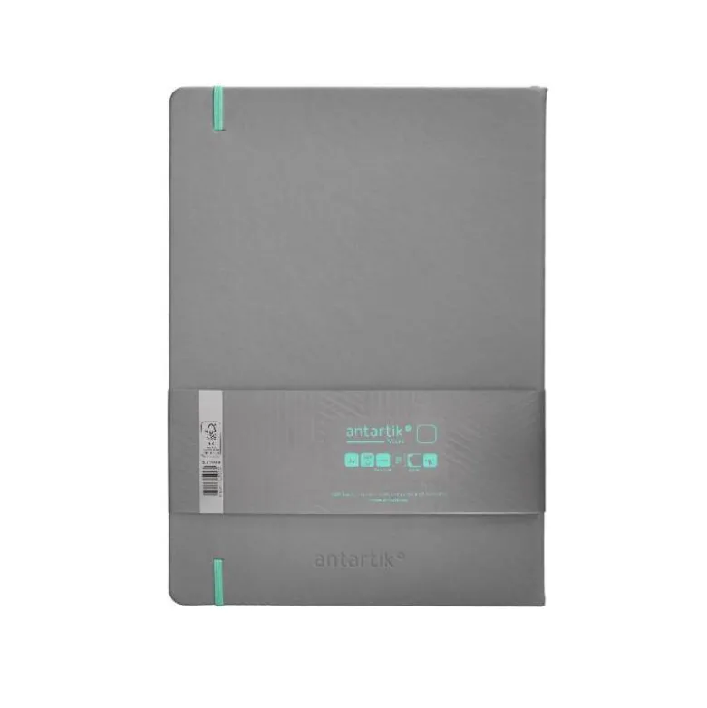 CUADERNO CON GOMILLA ANTARTIK NOTES TAPA DURA A4 HOJAS LISAS GRIS Y TURQUESA 100 HOJAS 80 GR FSC