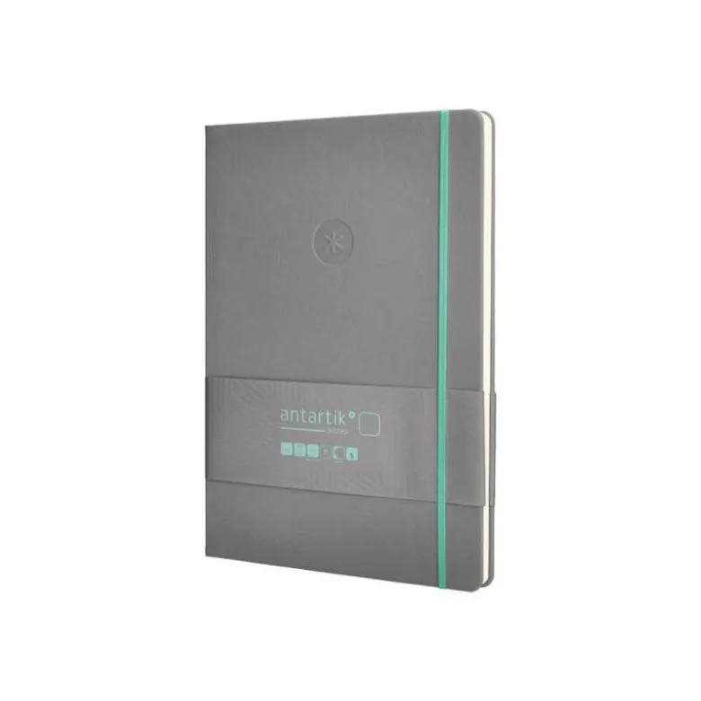CUADERNO CON GOMILLA ANTARTIK NOTES TAPA DURA A4 HOJAS LISAS GRIS Y TURQUESA 100 HOJAS 80 GR FSC