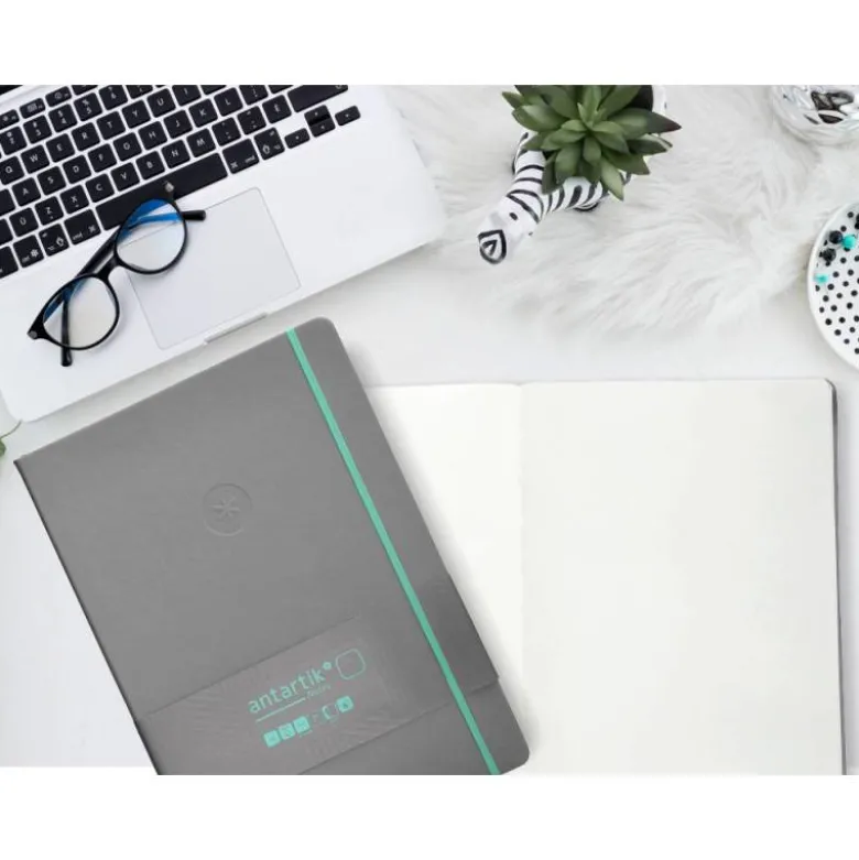 CUADERNO CON GOMILLA ANTARTIK NOTES TAPA DURA A4 HOJAS LISAS GRIS Y TURQUESA 100 HOJAS 80 GR FSC