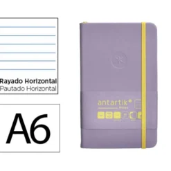 CUADERNO CON GOMILLA ANTARTIK NOTES TAPA DURA A6 HOJAS RAYAS MORADO Y AMARILLO 100 HOJAS 80 GR FSC
