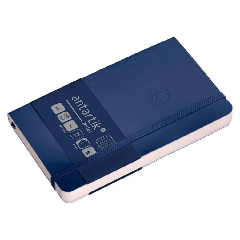 CUADERNO CON GOMILLA ANTARTIK NOTES TAPA BLANDA A6 CUADRICULA AZUL MARINO 100 HOJAS 80 GR FSC