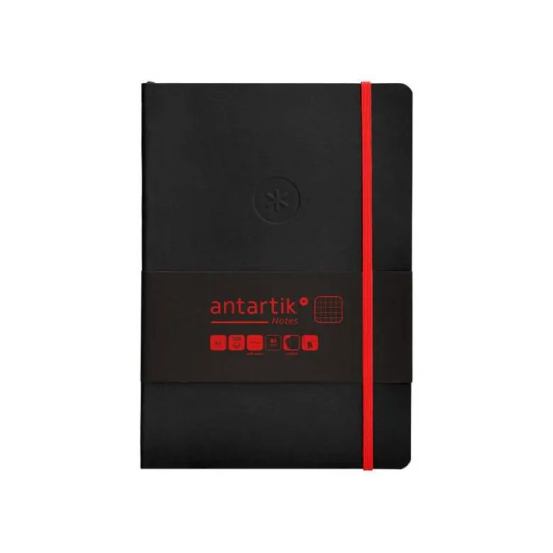 CUADERNO CON GOMILLA ANTARTIK NOTES TAPA BLANDA A5 HOJAS CUADRICULA NEGRO Y ROJO 80 HOJAS 80 GR FSC