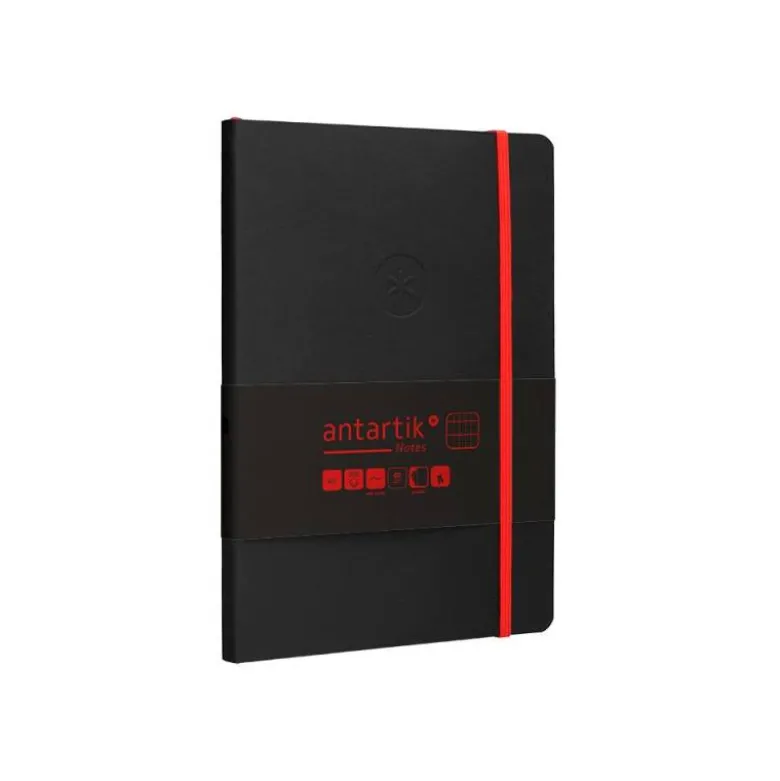 CUADERNO CON GOMILLA ANTARTIK NOTES TAPA BLANDA A5 HOJAS CUADRICULA NEGRO Y ROJO 80 HOJAS 80 GR FSC